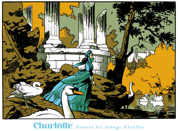 Sérigraphie Matthieu Bonhomme - Charlotte devant les Etangs d'Ixelles